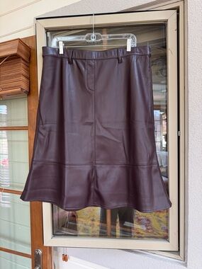 J. Jill Chocolate Brown Faux Leather Flared Midi Skirt